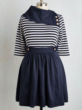 Modcloth "Coach Tour" Dress in Stripes 3/4 Sleeves